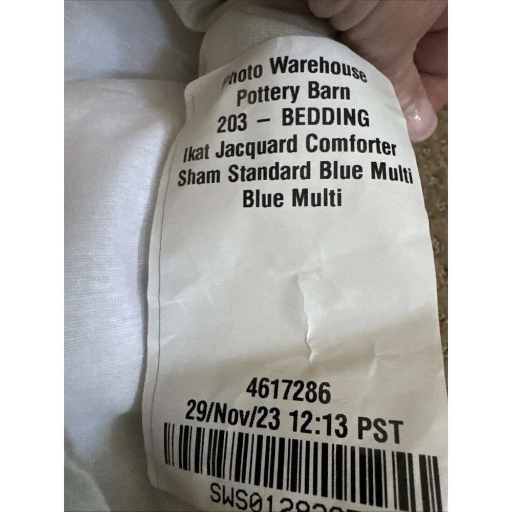 Pottery Barn Ikat Jacquard Comforter Pillow Sham Standard Blue Multi NWOT-2